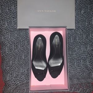 Ann Taylor Rebecca Black Suede Peep Toe Shoes